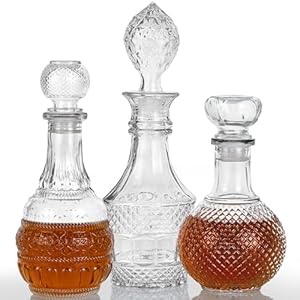 LAWADACH Liquor Decanters Whiskey Decanter Set – Creative Glass Decanter for Liquor,Decanter for Tequila,Bourbon and Vodka Unique Whiskey Presents for Man,Dad and Home Bar Decor(17.6oz*2, 17oz*1)