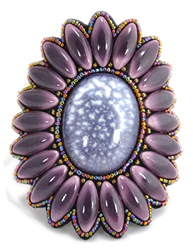 Bracelet élastique violet perles porcelaine bijou fantaisie billes de verre femme