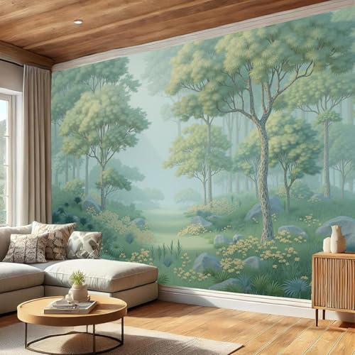 Papier peint panoramique soie forêt brumeuse une ode à la sérénité