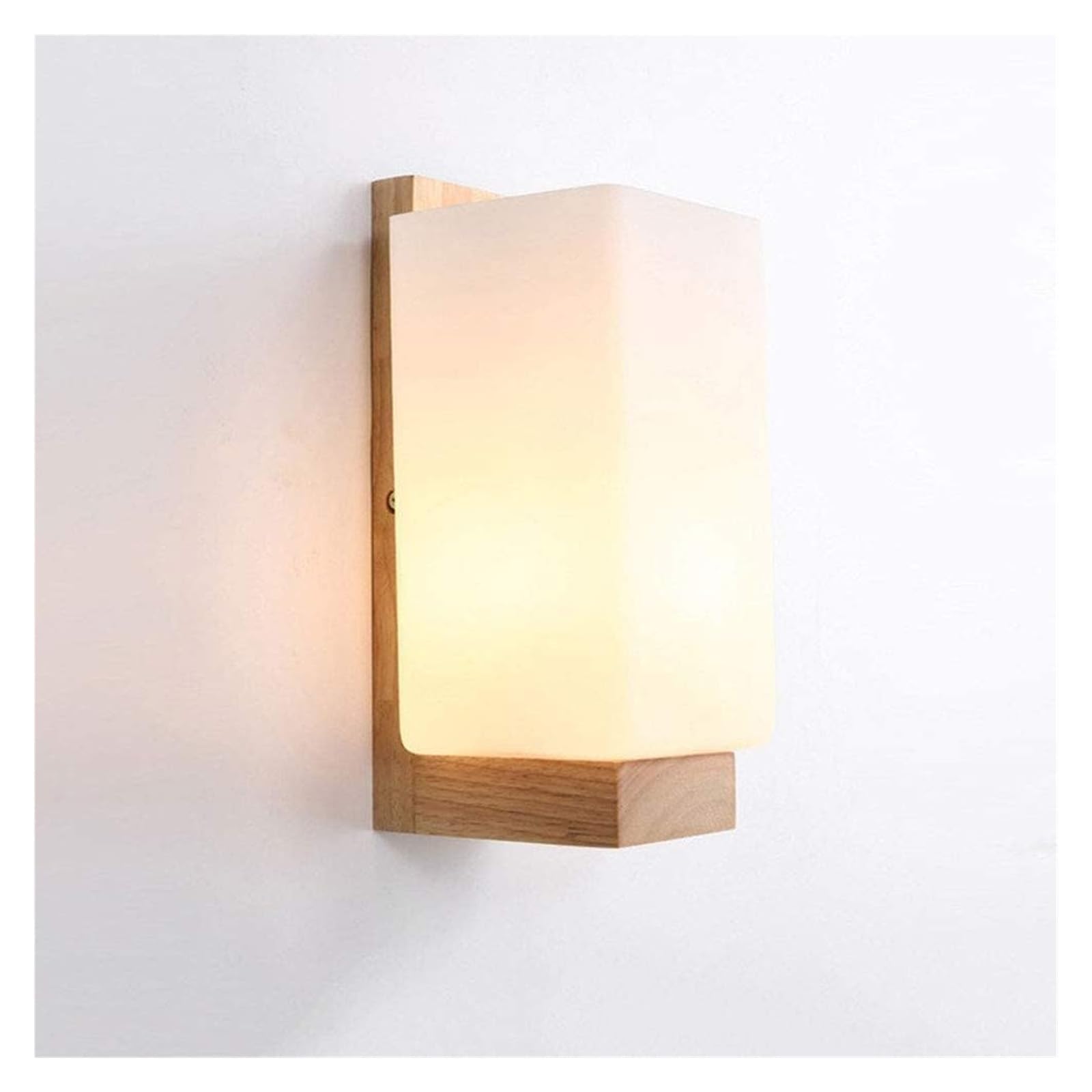 SYAXVOM Wall Lamp Bedroom Wood Lamps, Simple Oak Lights White Glass Lampshade Stair Light Sconce E27 Luminaire for Aisle Balcony,A/C (Color : 1)
