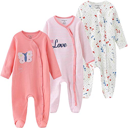 Unisex Baby 2-Pack Organic Cotton Snap Footed Sleep and Play Pajamas Long Sleeve Bodysuit for Boy and Girl (Red2, 9-12 Months)