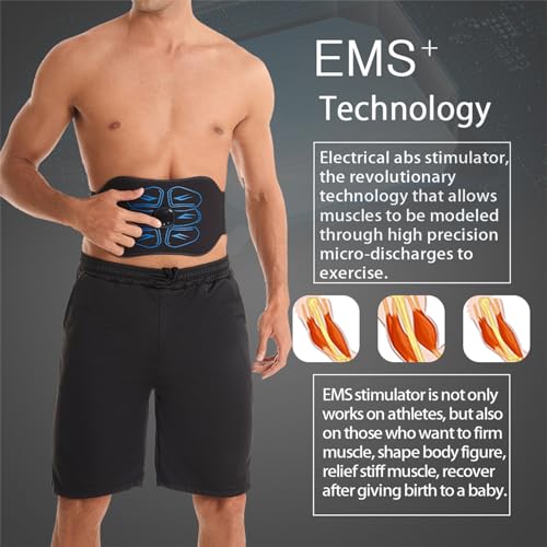 Ruszoaer ABS Stimulator - EMS Muscle Stimulator, Ab Machine, Portable Abdominal Belt, Electronic Pulse Massager, Home Office Fitness Workout Equipment Black - Image 3