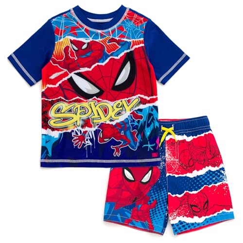 Image of Marvel Boys' Swimwear 2-Piece Rashguard and Swim Trunks Set Toddler to Big Kid