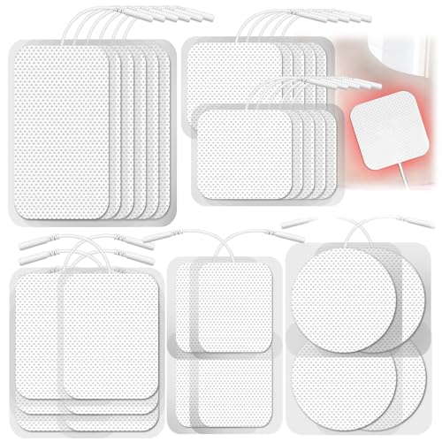 TENS Unit Electrode Pads 30 Pcs, 2.0mm Pin Replacement Pads Compatible with Auvon, TENS 7000-5 Assorted Sizes Reusable Self-Adhesive Electrodes for Muscle Stimulator Pain Relief