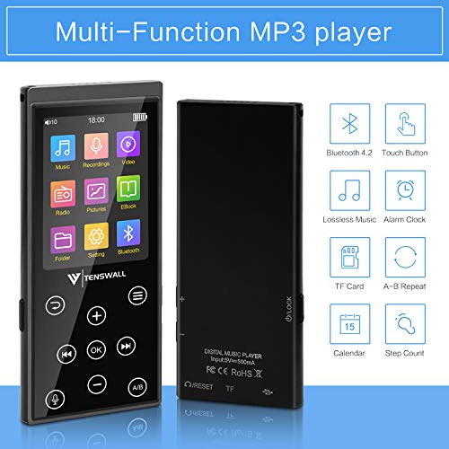 MP3 Player, 16GB MP3 Player with Bluetooth 4.2, Portable HiFi Lossless Sound MP3 Music Player with FM Radio Voice Recorder E-Book 2.4'' Screen, Expandable up to 128GB (Headphone, Armband Included)