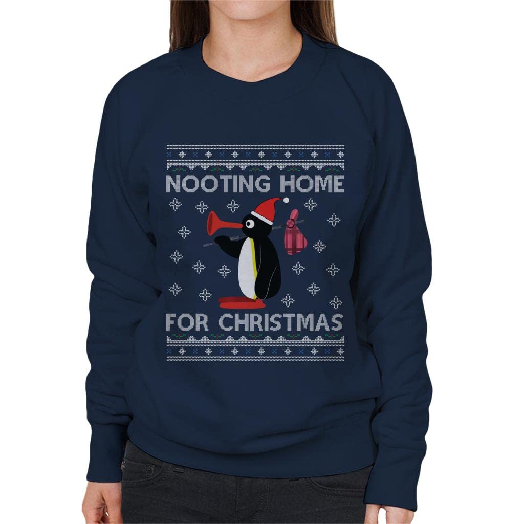 Cloud City 7 Women's Navy Blue Pingu Nooting Home For Christmas Sweatshirt