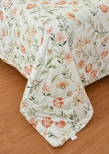Image of Florida Microfiber Floral Double Bed Comforter | 220x240 cm | 180 GSM | Soft Reversible Lightweight Comforter for All Seasons Offwhite