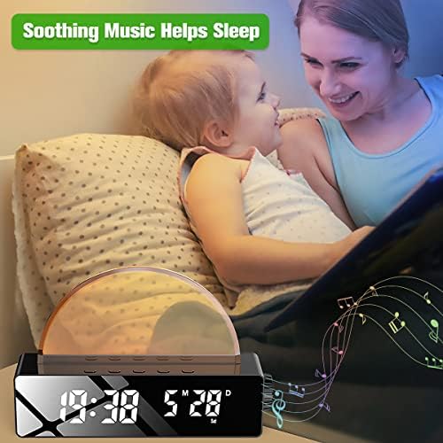 Pretty Kaurv Sunrise Alarm Clock with FM Radio USB Rechargeable Wake Up Light with Sunrise Simulation Dimmable Bedside Lamp Smart Sun Light Alarm Nature Sounds Snooze Temperature Display(colour)