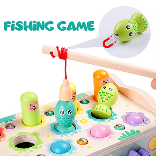 rolimate Hammering Pounding Toy Hamster Toy Xylophone Fishing Magnet Game, Montessori Early Educational Fine Motor Skill Toy , Best Birthday Gift for 3 4 5+ Years Boys Girls (2 Hammers Included)