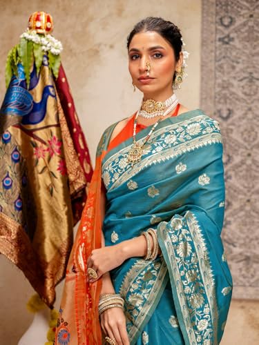 Image of SIRIL Women's Paithani jacquard Silk Saree |Chandrakor Paithani jacquard Saree With Unstitched Blouse Piece