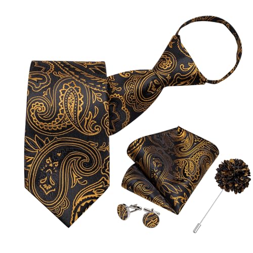 Image of DiBanGu Mens Zipper Tie Silk Pre-Tied Necktie with Gift Box