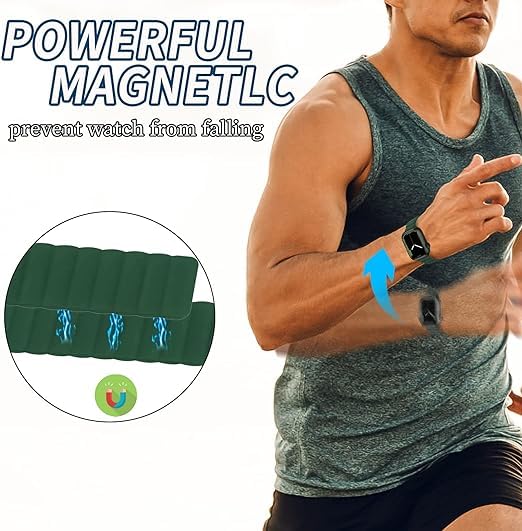 Image of Silicone Magnetic Band Compatible with Apple Watch 38mm 40mm 41mm 42mm 44mm 45mm 49mm, for Series Ultra 9 8 7 SE 6 5 4 3 2 1 Women Men |Watch Not Included (Green, 38mm /40mm /41mm)