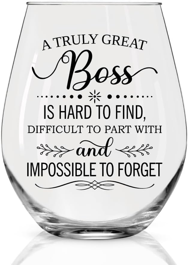 DYJYBMY A Truly Great Boss Is Hard To Find Difficult To Part With Stemless Wine Glass, Retirement Appreciation Gifts For Boss Leader Director, Funny Clear Wine Tumbler For Men Women