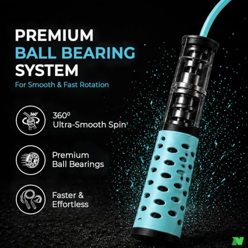 Image of Skipping Rope with Ball Bearing for Men, Women & Kids | 300 cm Jump Rope with Smooth Rotation & Comfortable Grip | 270 cm Effective Rope Length | Fitness, Cardio, Exercise & Workout Rope- Black (Sky Blue)