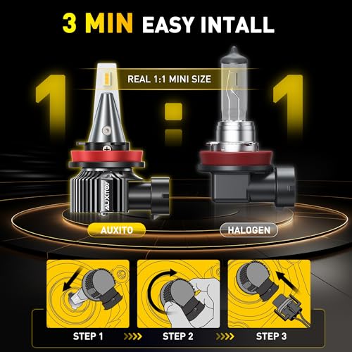 Image of AUXITO H8 /H11 /H16 3000K Golden Yellow LED Fog Light Bulbs 18000LM, 1000% Brighter Amber Fog Lights Kit, 1:1 OEM Replacement for Cars Trucks SUVs, 3-Min Install, IP68 Waterproof, Pack of 2