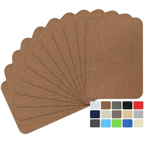 12Pcs Fabric Repair Patches, Iron-on Patches Inside & Outside for Jeans Clothing, Premium Quality Patches with Strongest Glue, Size 3' by 4-1/4' (7.5 cm x 10.5 cm) Camel