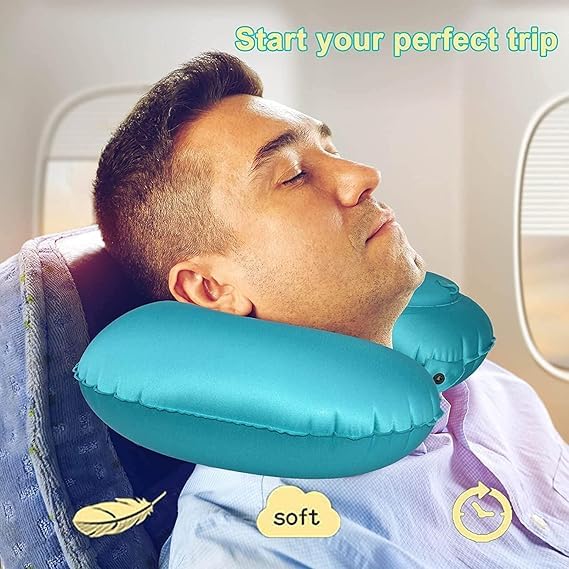 ERITIN Travel Neck Pillow with Manual & Automatic Inflation – U-Shaped, Cervical & Waist Support for Travel, Office, Camping, and Flying, Breathable Comfort, Multi-Color v 4