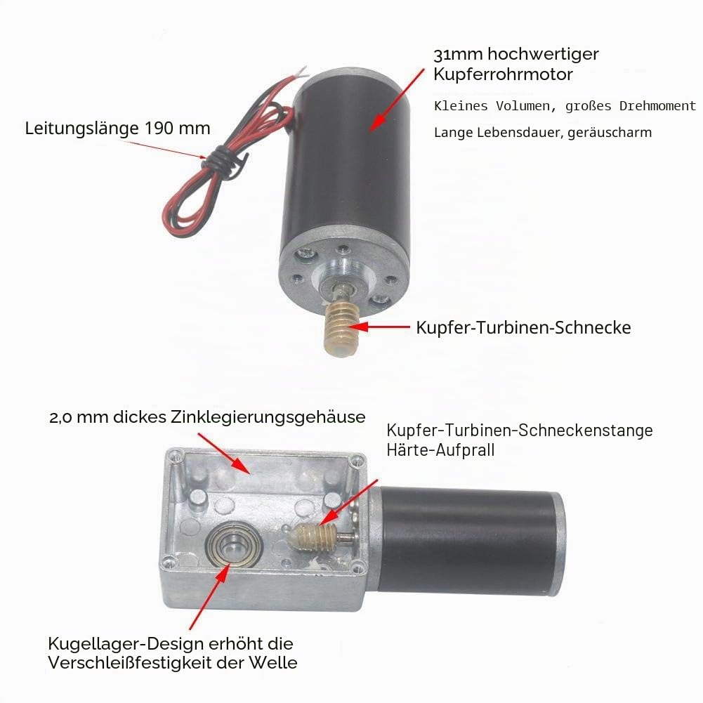Schneckengetriebemotor 24V Hohe Torsionsgeschwindigkeit Reduzieren Sie den elektrischen Getriebemotor Reversibler Schneckengetriebemotor 8mm Welle(100 U/min)
