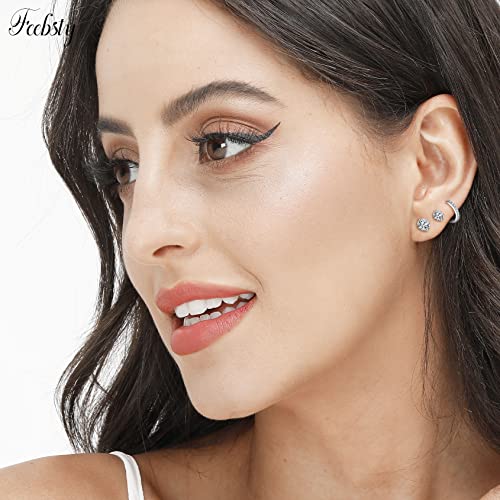 Small Sterling Silver Stud Earrings Set Tiny Cartilage Huggie Hoop Earrings Cubic Zirconia Cuff Earrings Silver Hoop Earrings for Women Men4