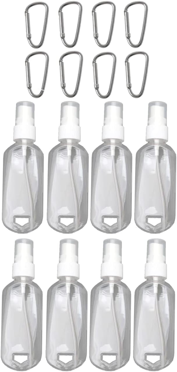 霧吹き スプレーボトル 携帯 携帯用 アルコール スプレー ボトル 詰替ボトル カラビナ 伸縮ストラップ 詰め替え容器 シャンプーボトル ポータブル 旅行 50m 持ち運び ボトル８本セット キーホルダー付き ミニボトル アウトレット 送料無料 容器 出張