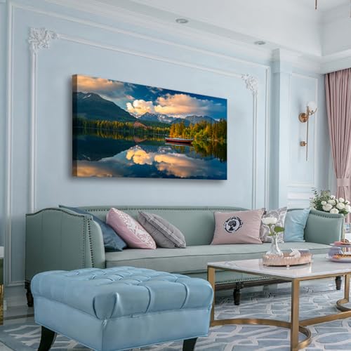 Image of Landscape Canvas Wall Art for Living Room Bedroom Office Large Nature Forest Lake Ship Scenery Wall Art Kitchen Pictures Modern Wall Decor Mural Paintings Artwork 20 * 40inch