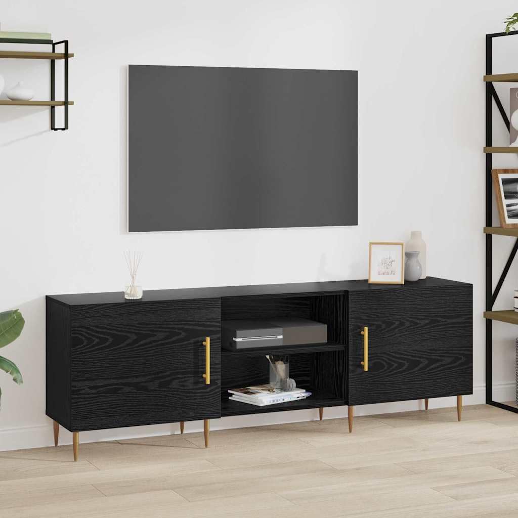 TV-Schrank Schwarz Eichen-Optik, 150x30x50 cm Holzwerkstoff, modernes Lowboard für Wohnzimmer, Schlafzimmer, Entertainment Center, Media Console