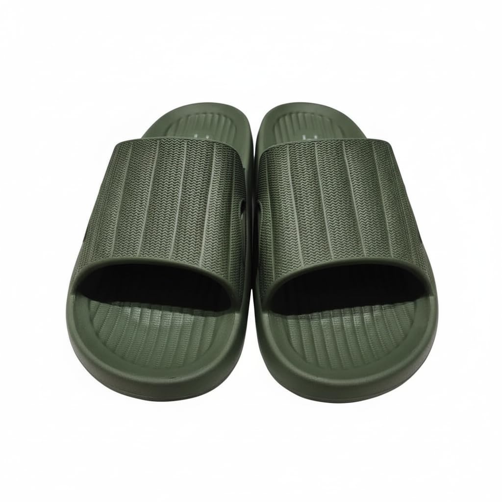 miniso Classic Striped Men's Bathroom Slippers(Olive, 41-42)-picture-49