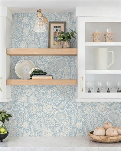 CiCiwind Selbstklebende Tapete Weiß Blau Blumen Tapeten 44cm×10m Wasserdicht Möbelfolie Selbstklebend Vinyl Klebefolie Verdicken… – Ansicht 5