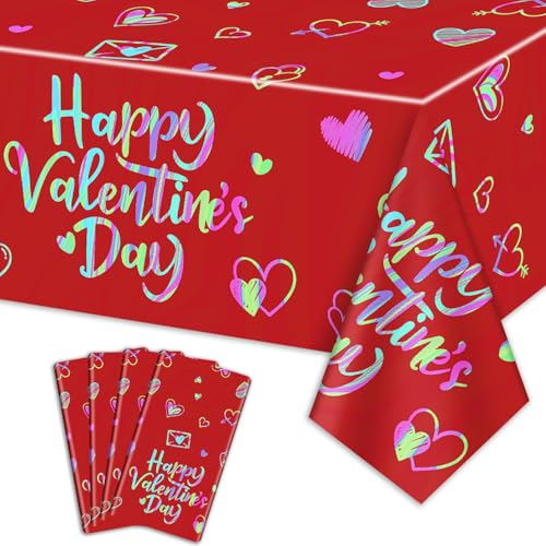 Confezione da 4 tovaglie di buon San Valentino, 220x130cm rettangolare rosso san valentino amore cuore iridescente tovaglia per decorazioni per feste di san valentino decorazioni per anniversario