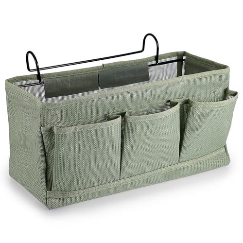 SUMTree Organisateur de chevet suspendu 4 poches sac de Rangement de chevet en filet panier de lit et crochet pour serviette, téléphone, stylos, télécommande (vert)
