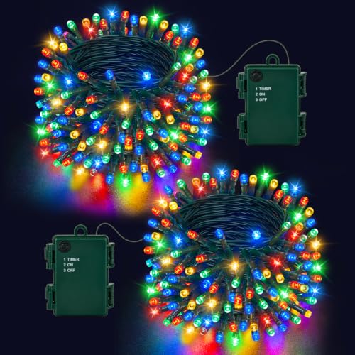 Image of Fairy Lights Battery Operated 2Pack Total 12M 120LEDs Multicoloured Lights
