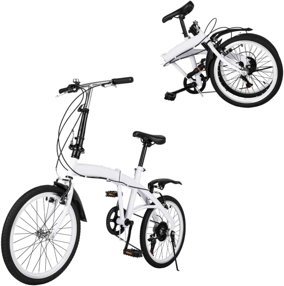 KKVUIIFF - 20 Zoll Klapprad, 6-Gang Klappfahrrad, Höhenverstellbar, Klappfahrräder für Frauen Männer, Gefaltetes Format 80 x 58 x 35cm