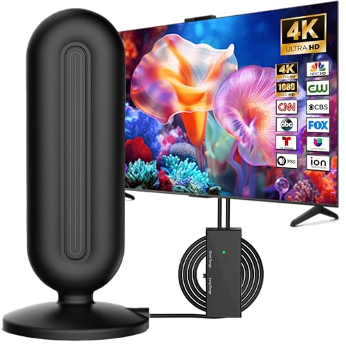 Indoor TV Aerial 2026 Upgraded Digital TV Aerials Indoor with Signal Booster 360 Degree Omnidirectional TV Antenna Indoor for Smart TV 4K 1080P HD Freeview Local Channels 16.4ft Coaxial Cable