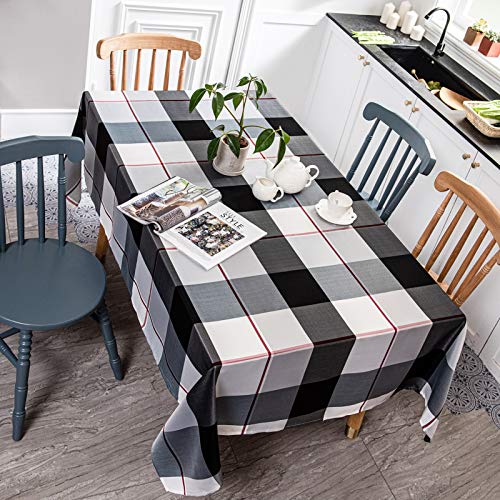 Melodieux Rectangle Plaid Check Tablecloth Spill Proof Water Wrinkle Resistant Table Cover Holiday Party Outdoor Checkered Tabletop Decoration Kitchen Dining Room, 60" x 120", Black
