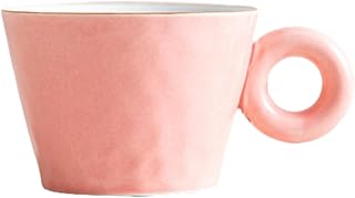 CAPIJIONG Taza de cerámica retro minimalista de 180 ml, taza de café y leche para la oficina en casa de la pareja, color rosa