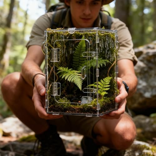 Terrarium pour araignée sauteuse en acrylique transparent avec caverne