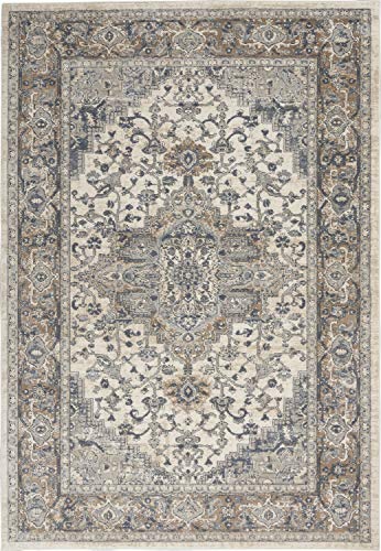 Nourison Concerto Ivory/Grey 5'3" x round Area Rug, Transitional, Bed