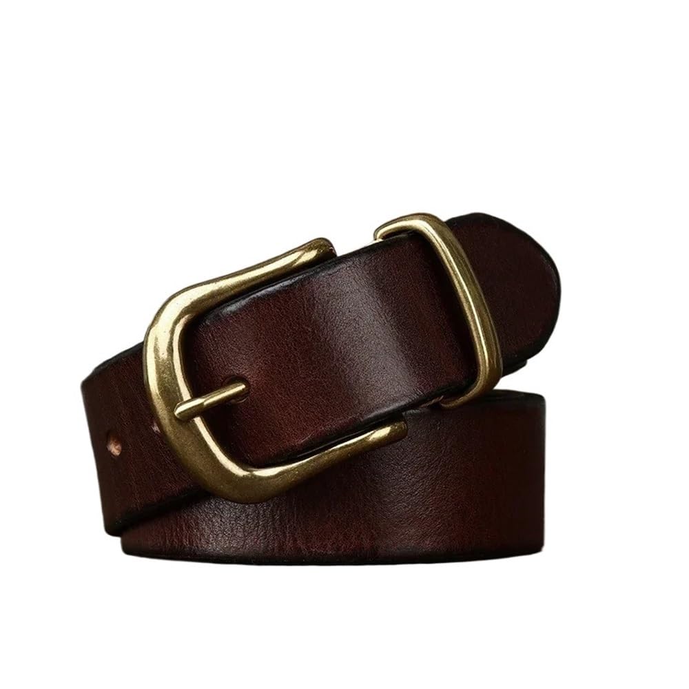 BODOBTF 3.8CM Pure Cowhide Genuine Leather For Men Jeans Brass Buckle Belts Cowboy Waistband Male(115CM,Brown)
