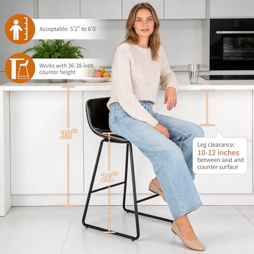 Image of HeuGah Bar stools Set of 2 with Back, 26 inch Counter Stools with Sturdy Legs