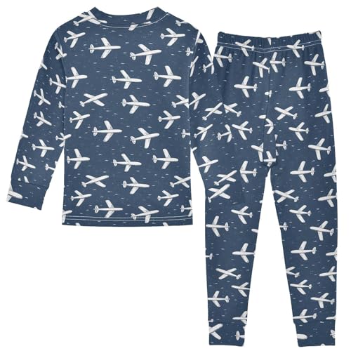 ALAZA White Airplane Dark Blue 2 Piece Pajama Set Long Sleeve Top and Pants Sleepwear Unisex2
