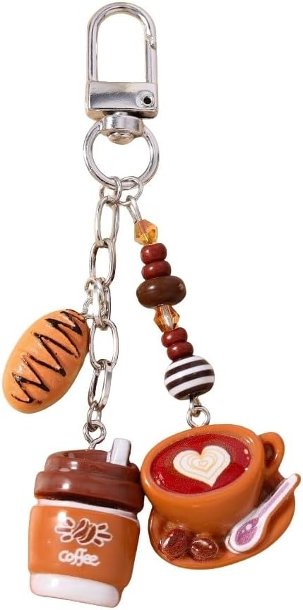 Pingyongchang Fun Cute Imitation Food Keychain for Women Bread Cookies Burger Coffee Keychain Handbag Purse Charm Accessories