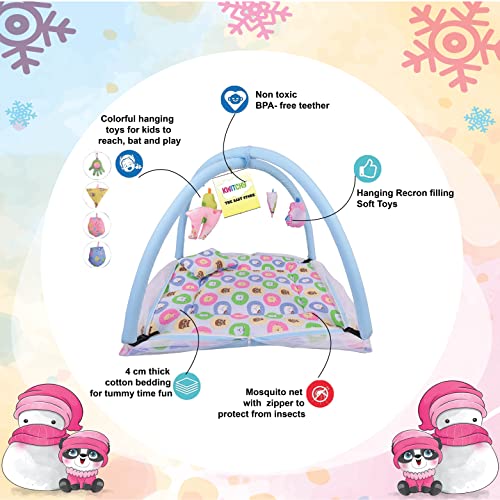 Image of Kwitchy Baby Bedding Set New Born Baby Bed | Mattress | Mosquito Net | Play Gym | Playmats | Cotton | Infants | Gift Combo | Bed with Hanging Toys (0-6 Months) Blue (2PCS Set)