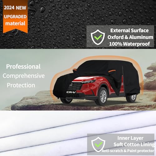FiveFox Heavy Duty SUV Car Cover Custom Fit for Honda CRV, Toyota RAV4 1996-2024 2025, 10-Layers Waterproof All Weather Full Exterior Cover Rain Hail Outdoor Protector with Door Zipper & Cotton