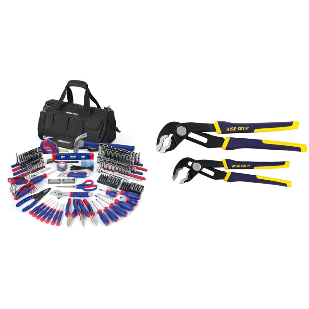 WORKPROHome Tool Kit (322PCS) and IRWIN VISE-GRIP GrooveLock Pliers Set (2-Piece)