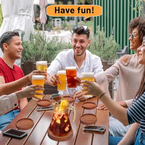 Image of 6 Pcs Best Wooden Coasters with Holder Coffee Table Decor Acacia Wood Coaster Set Modern Cup Coaster for Drink Home Dining Table Kitchen Accessories Cute Beer Bar Decorative Coasters