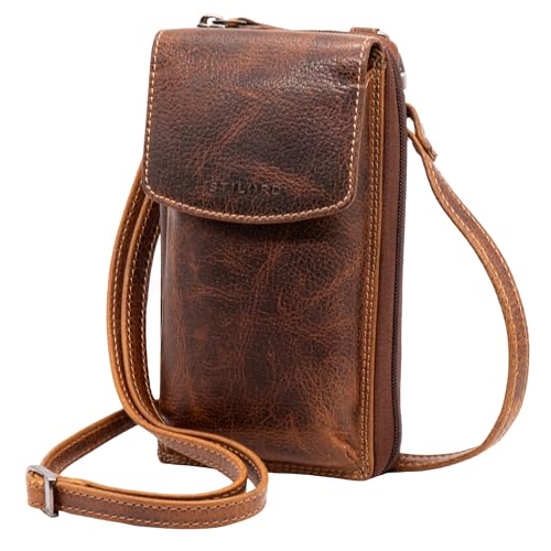 STILORD 'Jule' Leder Handytasche mit Geldbörse zum Umhängen Damen Geldbeutel mit Handyfach RFID Schutz Handytasche zum Umhängen Frauen Handy Portemonnaie Tasche Echt-Leder groß, Farbe:luino - braun