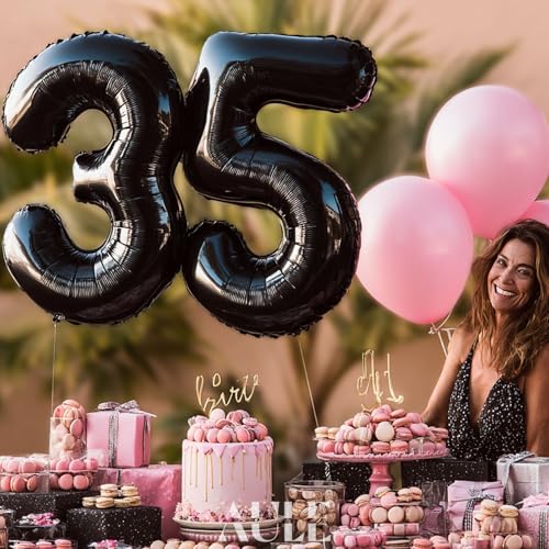 Image of AULE 40 Inch Big Black 5 Balloon Number Large Foil Helium Number Balloons 0-9 Jumbo Giant Happy 5th Birthday Party Decorations for Boy or Girl Huge Mylar Anniversary Party Supplies