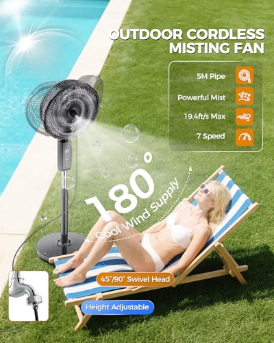 Outdoor Misting Fan, 12-Inch 20000mAh Outside Water Cooling Fan for Patios Bedroom, 2 In 1 Portable Standing & Tabletop Oscillating Fans with Mister Kit, Mist Fans with Remote/Spray/7 Gear/Timer - image 2