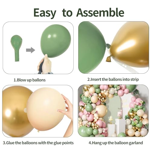 Image of Sage Green and Pink Floral Balloon Arch Kit 144 PCs