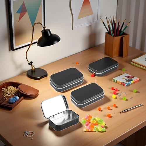 Image of 3 Pcs Black Rectangular Small Tins with Lids Tin Boxes Tins Container Metal Empty Hinged Tin Storage Boxes for Candy Key Earrings Food Storage Decorative Accessories